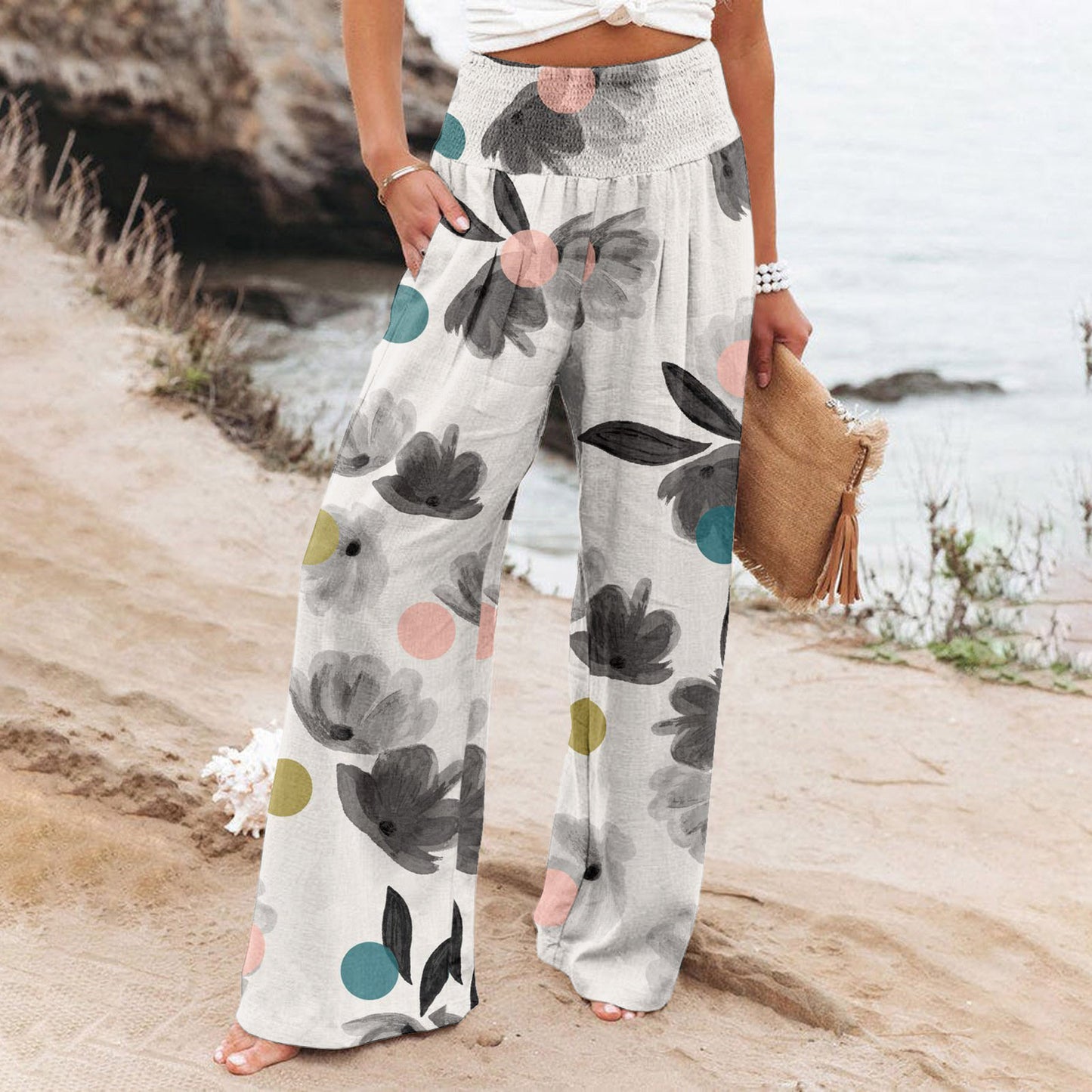 Alizza-Leichte Stretch Hosen für Damen mit sommerlichen Motiven