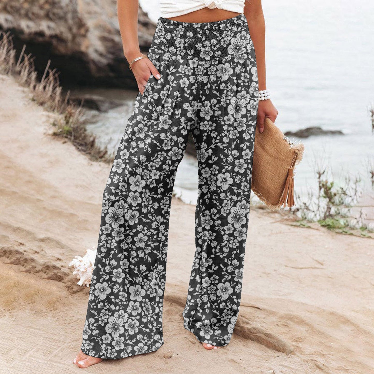 Alizza-Leichte Stretch Hosen für Damen mit sommerlichen Motiven