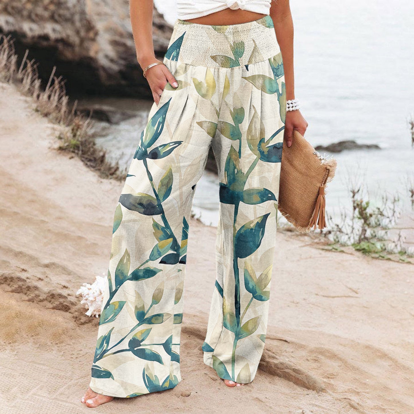 Alizza-Leichte Stretch Hosen für Damen mit sommerlichen Motiven