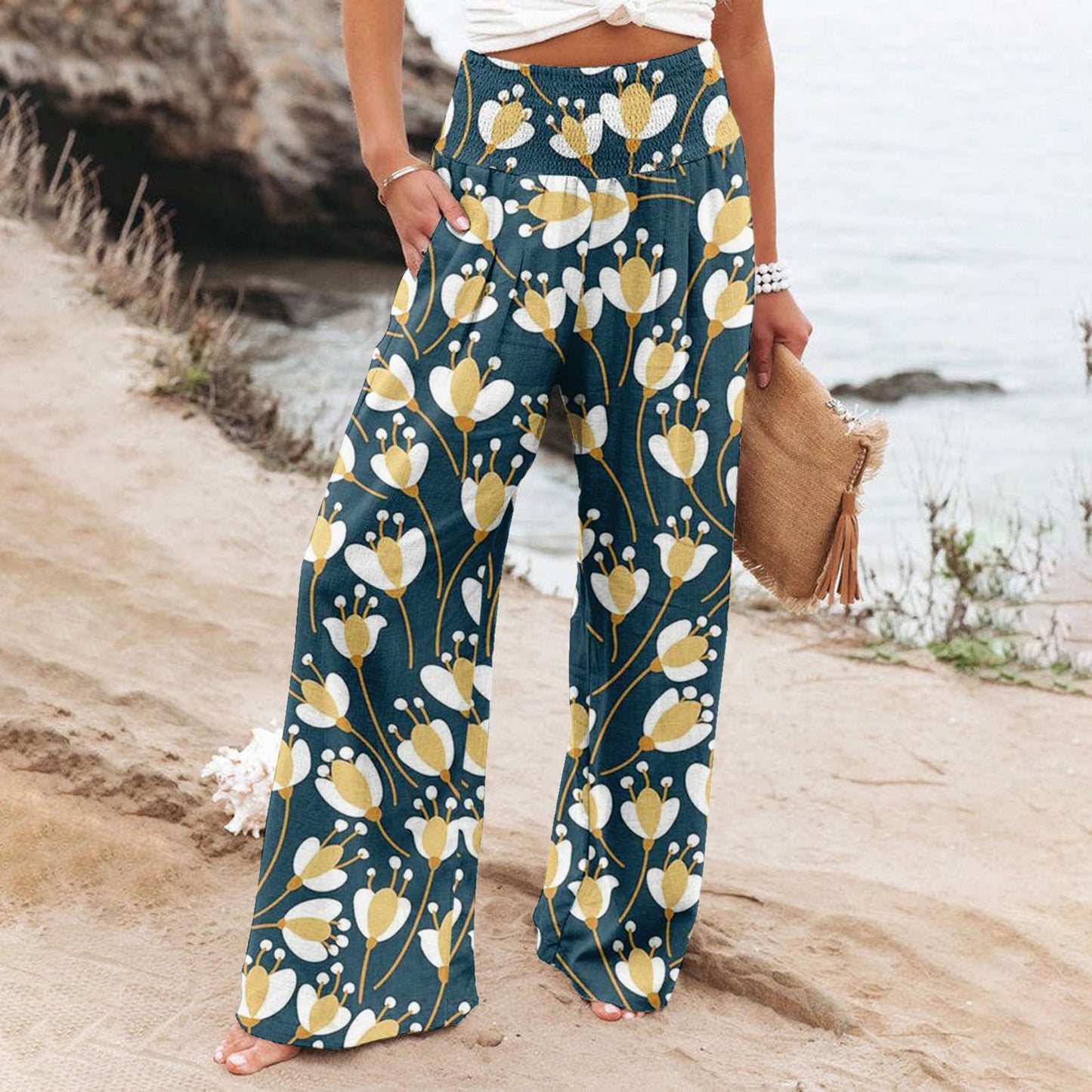 Alizza-Leichte Stretch Hosen für Damen mit sommerlichen Motiven