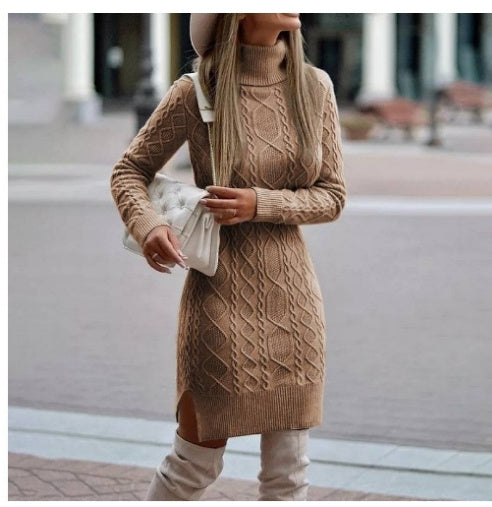 Alizza- Strickkleid- einfarbige knielang Pullover