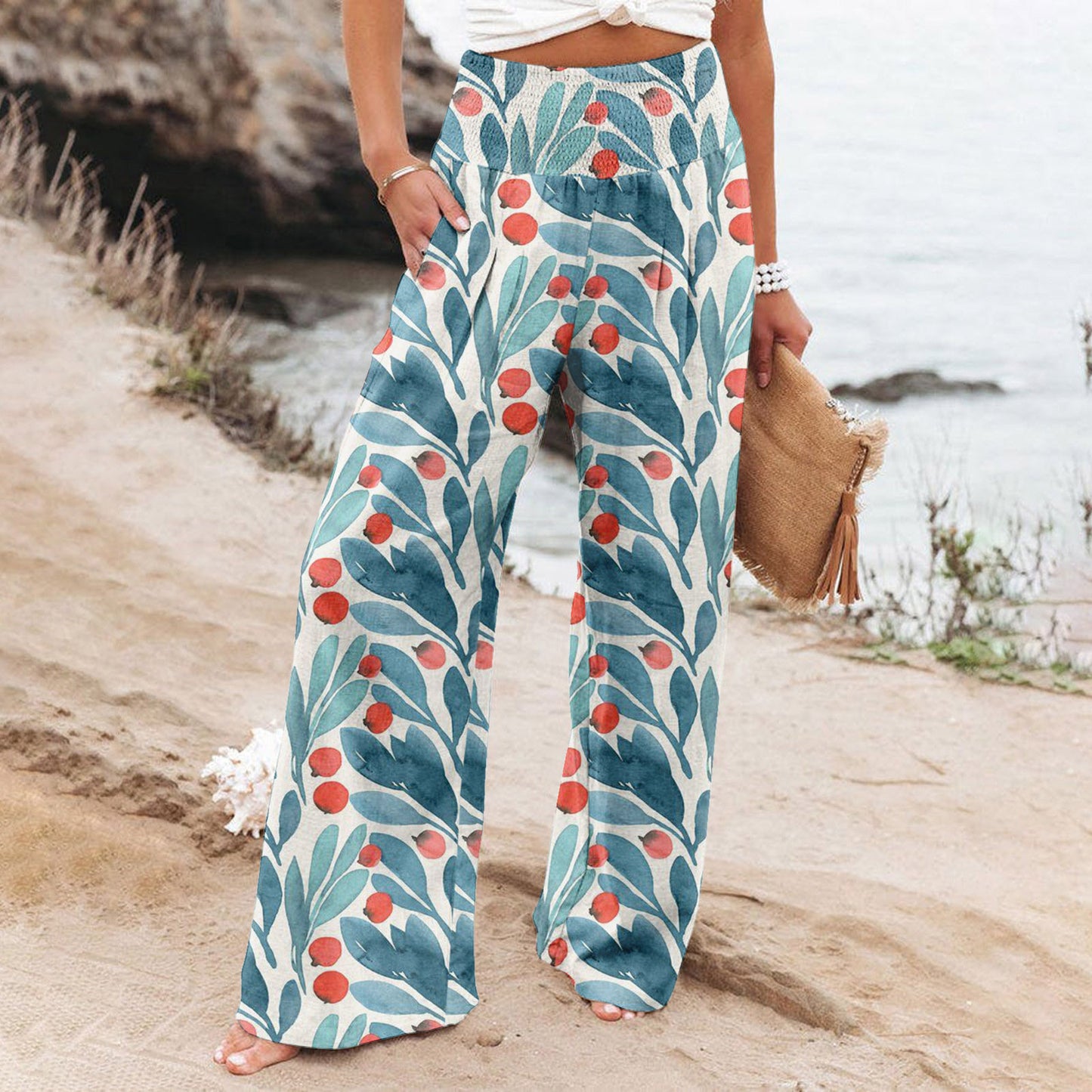 Alizza-Leichte Stretch Hosen für Damen mit sommerlichen Motiven