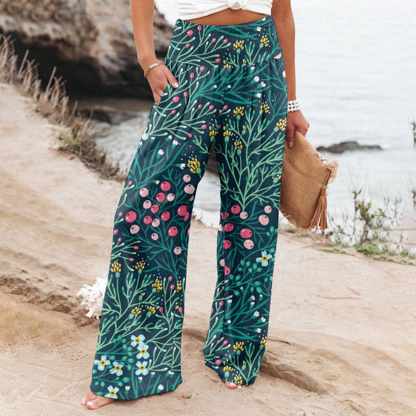 Alizza-Leichte Stretch Hosen für Damen mit sommerlichen Motiven