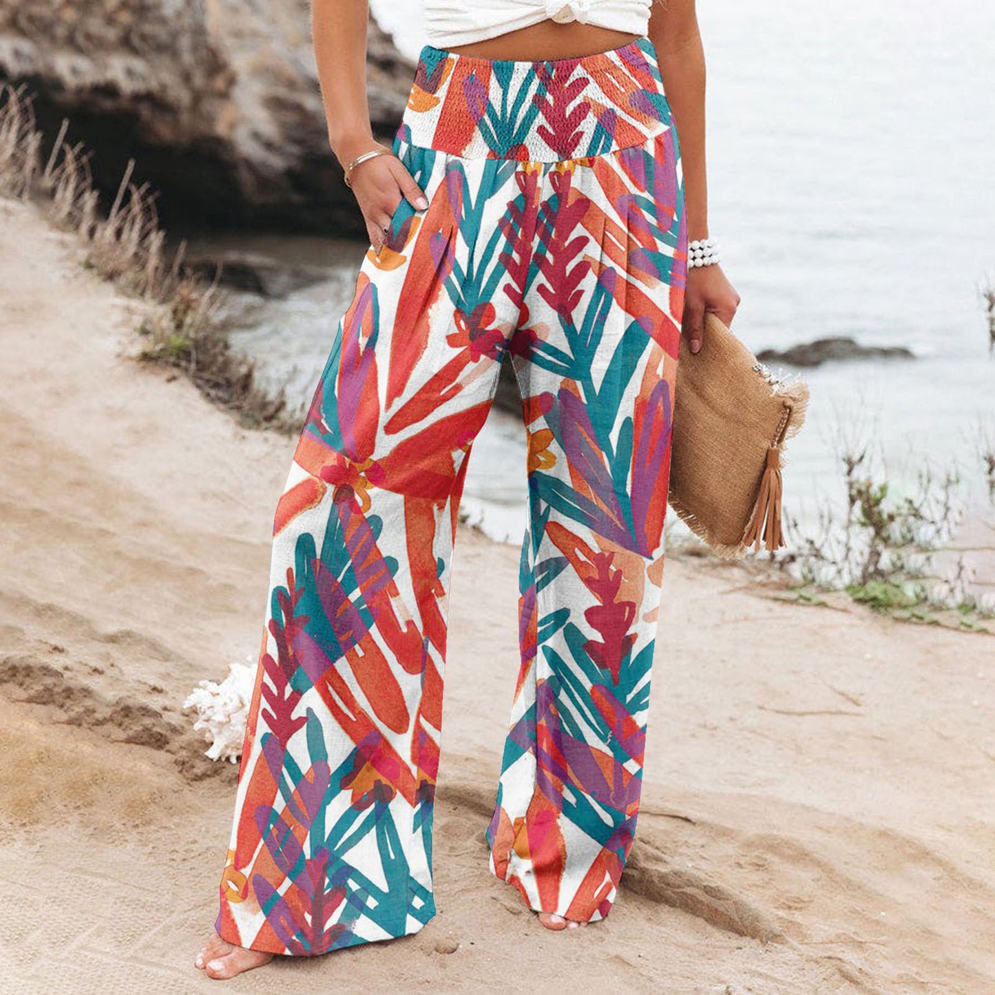 Alizza-Leichte Stretch Hosen für Damen mit sommerlichen Motiven