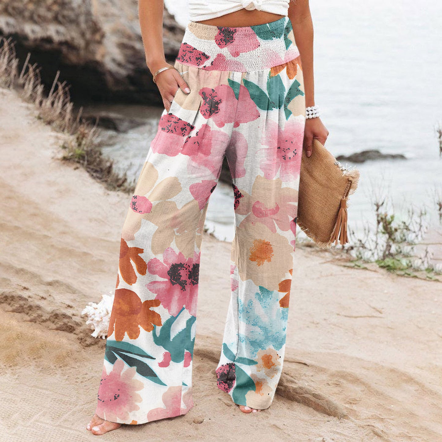 Alizza-Leichte Stretch Hosen für Damen mit sommerlichen Motiven