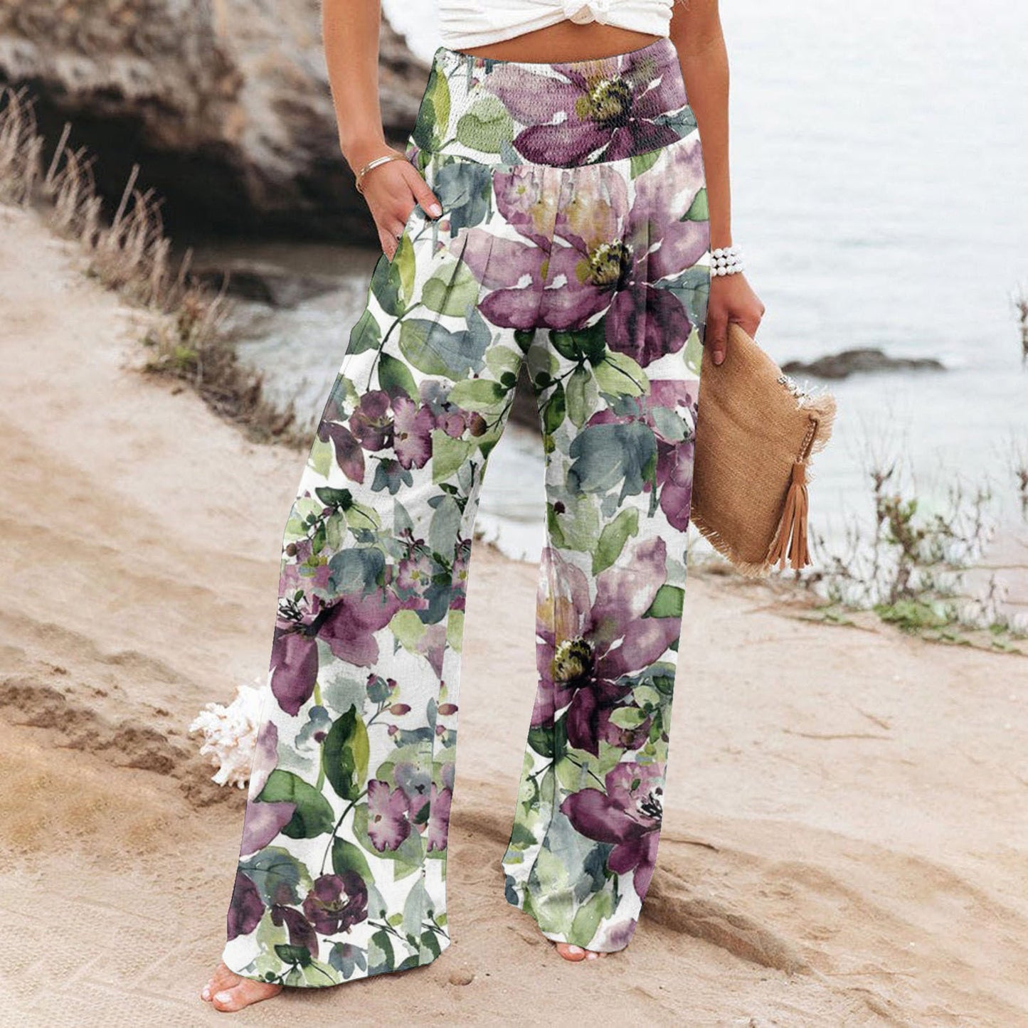 Alizza-Leichte Stretch Hosen für Damen mit sommerlichen Motiven