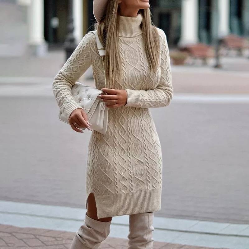 Alizza-  Strickkleid- einfarbige knielang Pullover