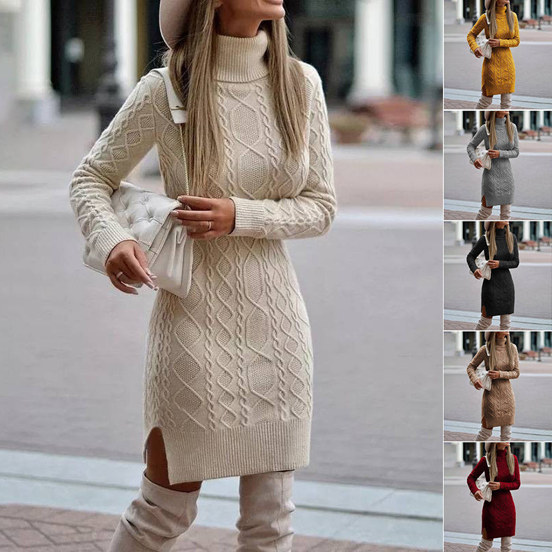 Alizza-  Strickkleid- einfarbige knielang Pullover