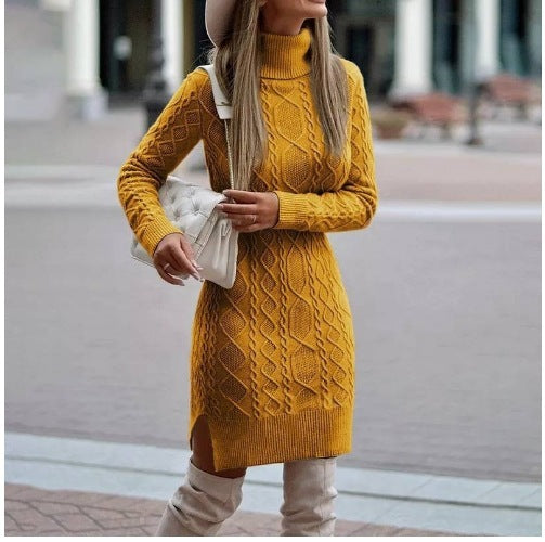 Alizza-  Strickkleid- einfarbige knielang Pullover